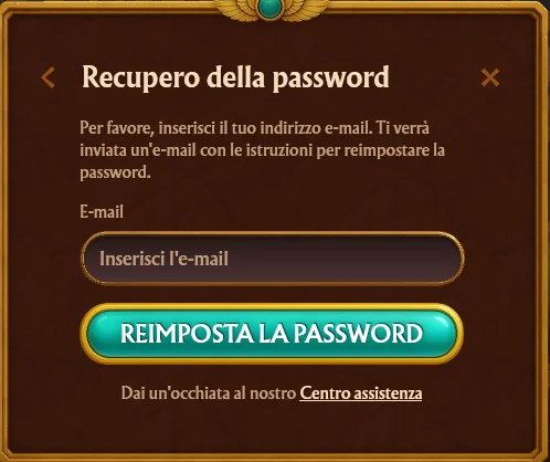Modulo di recupero password AmunRa con invio del link di ripristino via email, scadenza di 24 ore e creazione della nuova password sicura