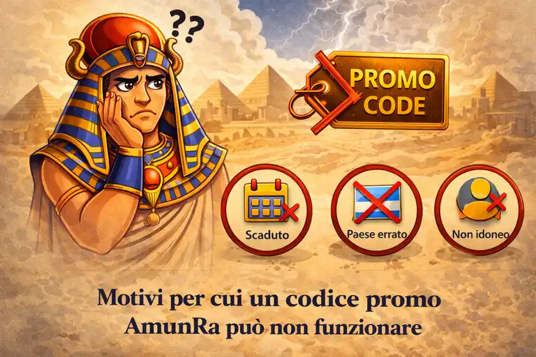 Cause del rifiuto di un AmunRa Promocode con codici scaduti, errori di battitura, deposito insufficiente, restrizioni geografiche e problemi dell'account