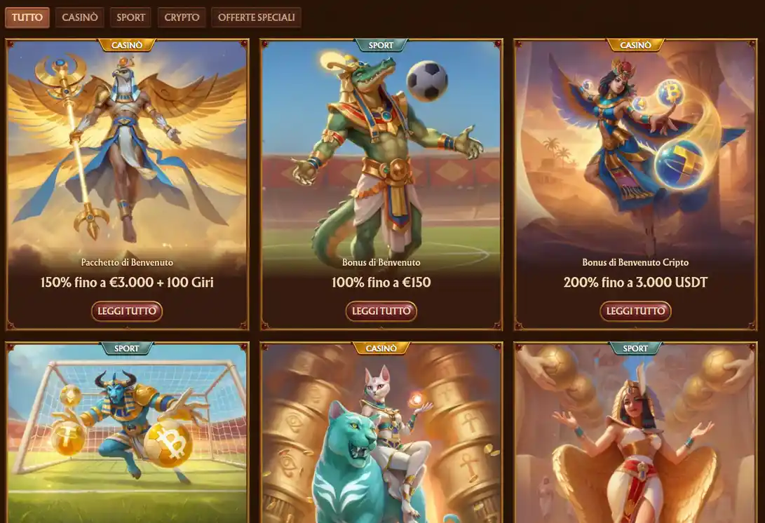 Pagina promozioni AmunRa con bonus di benvenuto, ricarica mercoledì, cashback weekend, tornei Roulette Run e promozioni slot