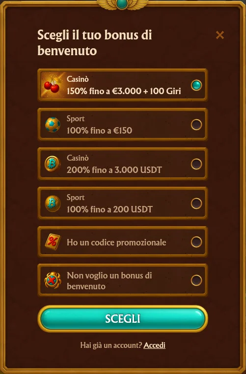 Bonus di benvenuto AmunRa con match del 150% fino a 3.000 euro sui primi tre depositi, giri gratuiti su Book of Dead e requisito di scommessa 30x